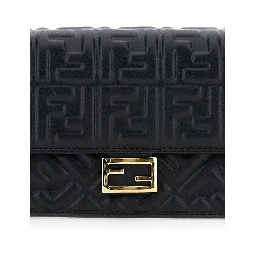 Black Wallet on Chain Baguette with All-Over FF Motif and FF Plaque in Leather Woman