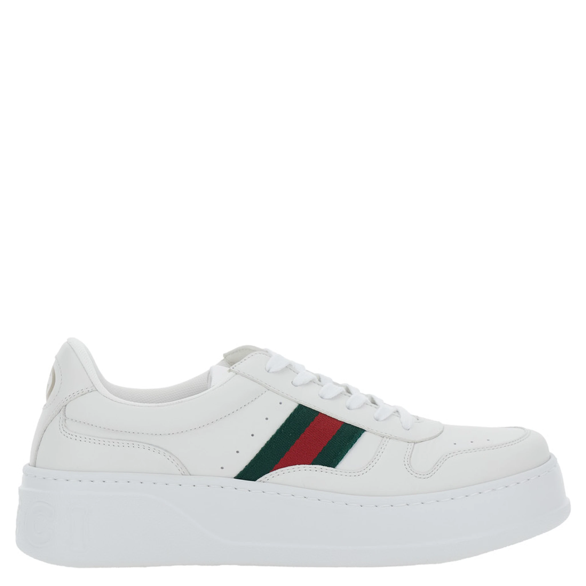 حذاء رياضي أبيض بتفاصيل شبكية ونعل سميك من الجلد للرجال