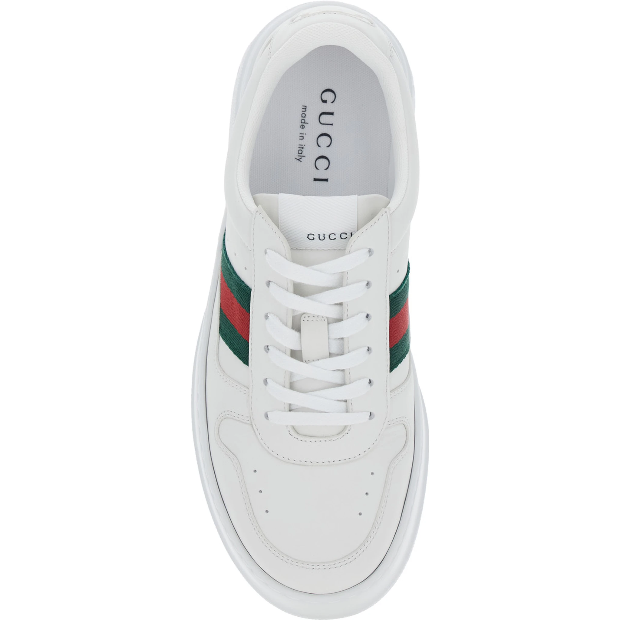 حذاء رياضي أبيض بتفاصيل شبكية ونعل سميك من الجلد للرجال