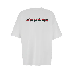 White Crewneck T-Shirt with Gucci and Web Print in Cotton Man