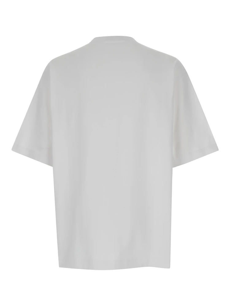 White Crewneck T-Shirt with Gucci and Web Print in Cotton Man alternative