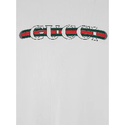 White Crewneck T-Shirt with Gucci and Web Print in Cotton Man