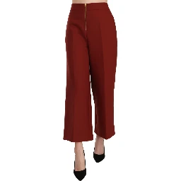 Red High Waist Cropped Flared Dress Formal Trouser Pants