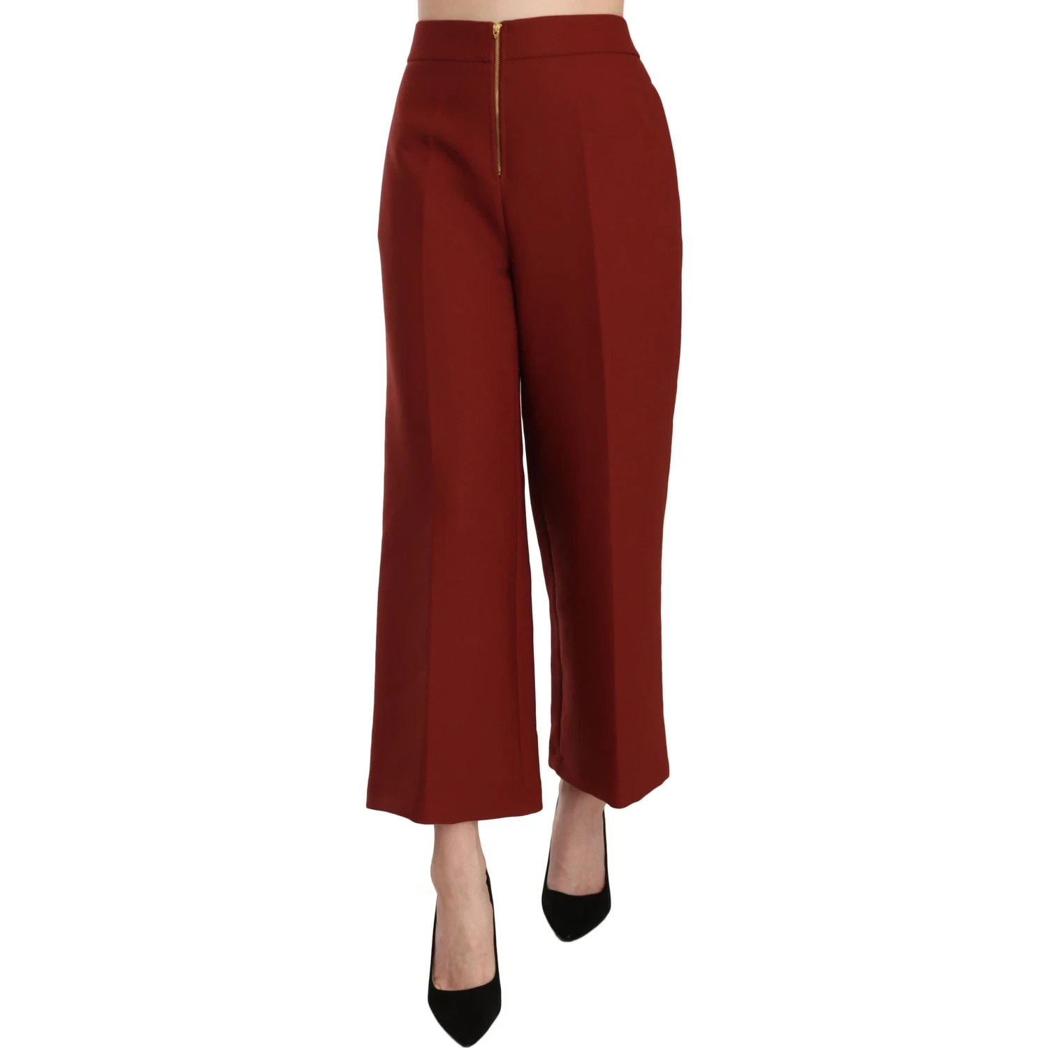Red High Waist Cropped Flared Dress Formal Trouser Pants