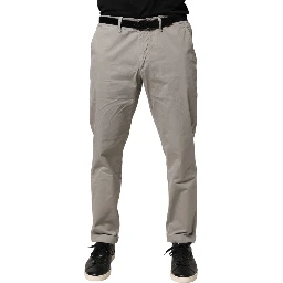 Gray Cotton Stretch Tapered Fit Men Chino Trouser Pants
