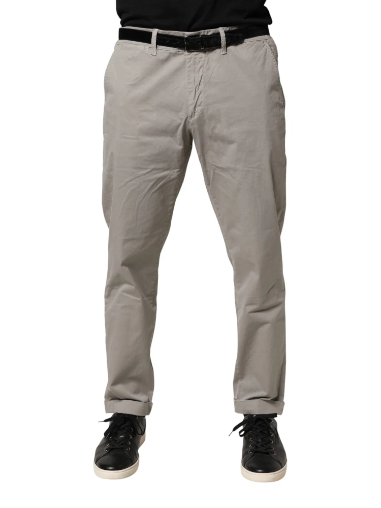 Gray Cotton Stretch Tapered Fit Men Chino Trouser Pants