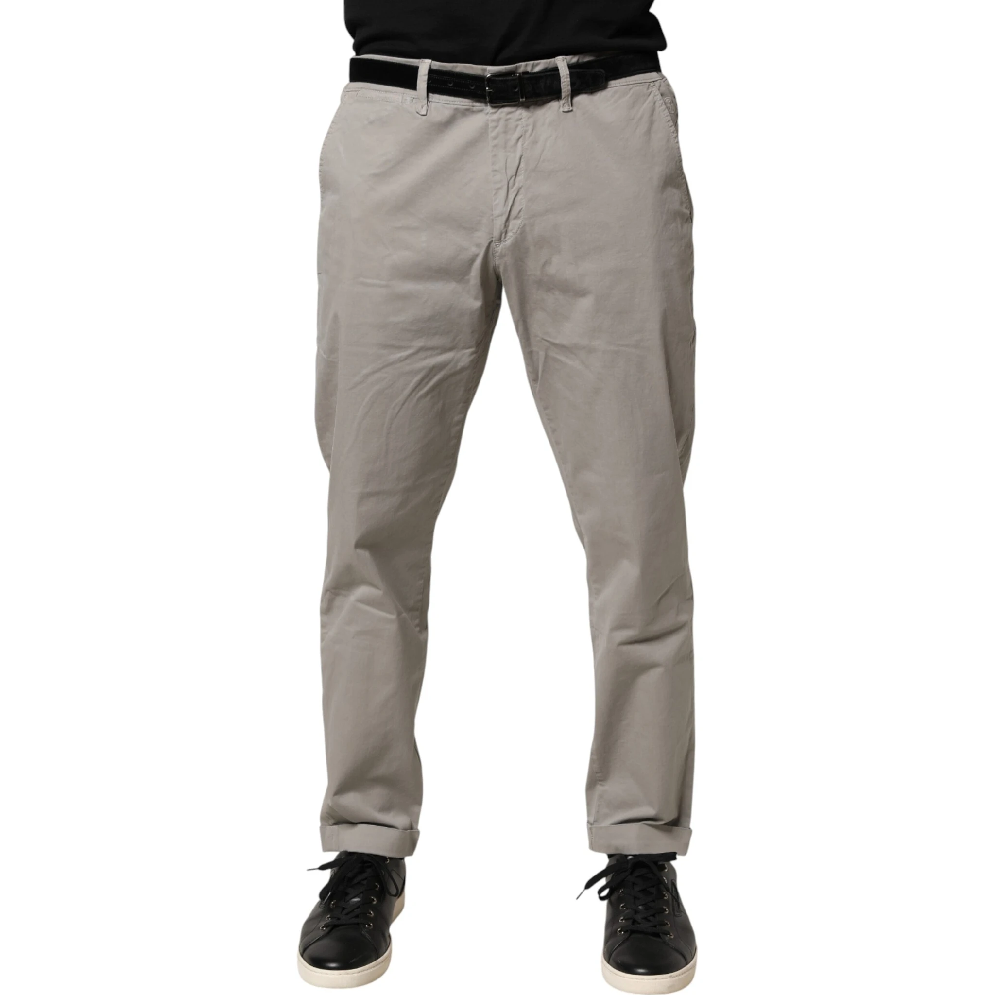 Gray Cotton Stretch Tapered Fit Men Chino Trouser Pants