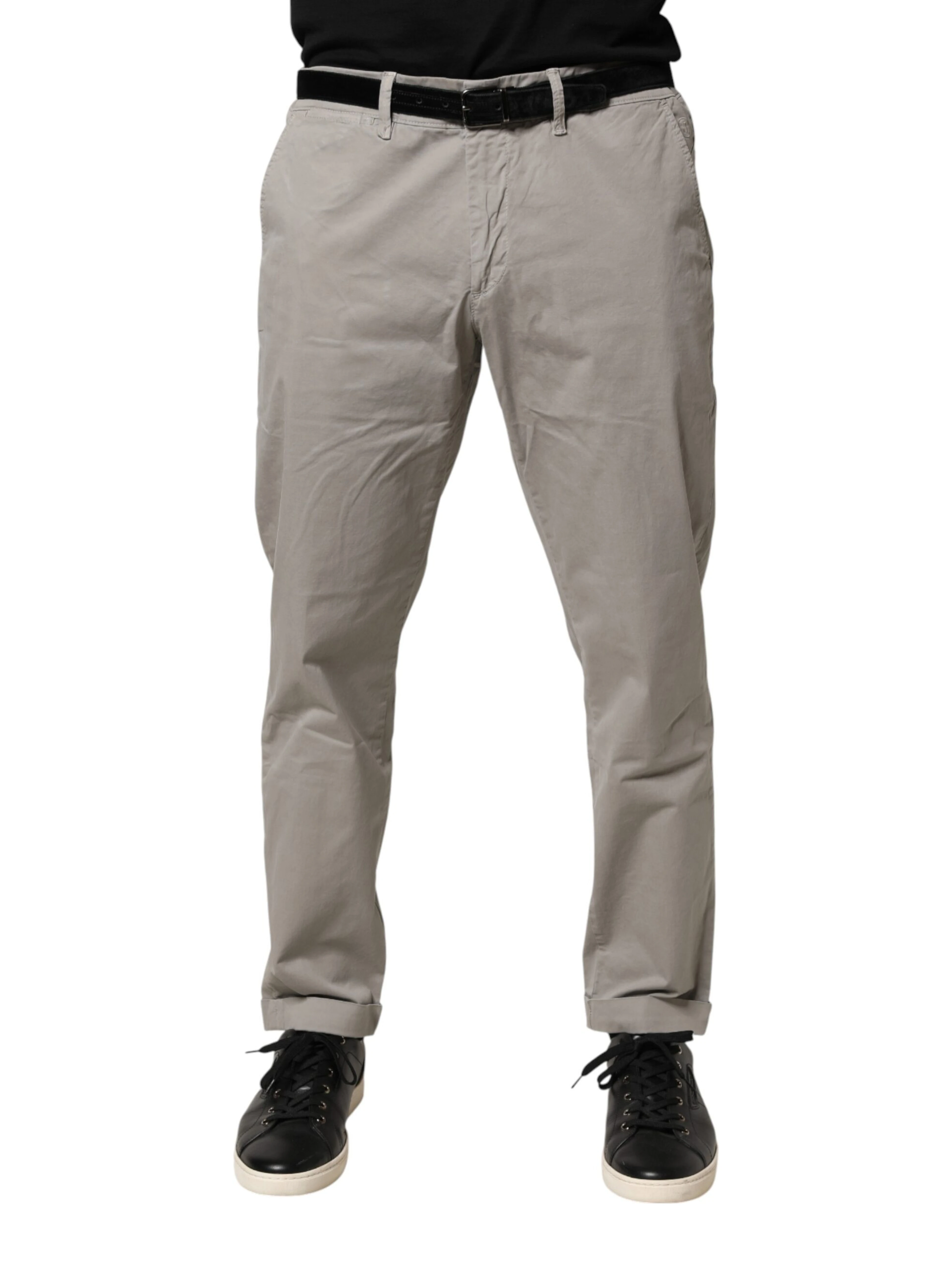 Gray Cotton Stretch Tapered Fit Men Chino Trouser Pants
