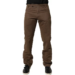 Brown Straight Cut Mid Waist Chino Men Trouser Pants