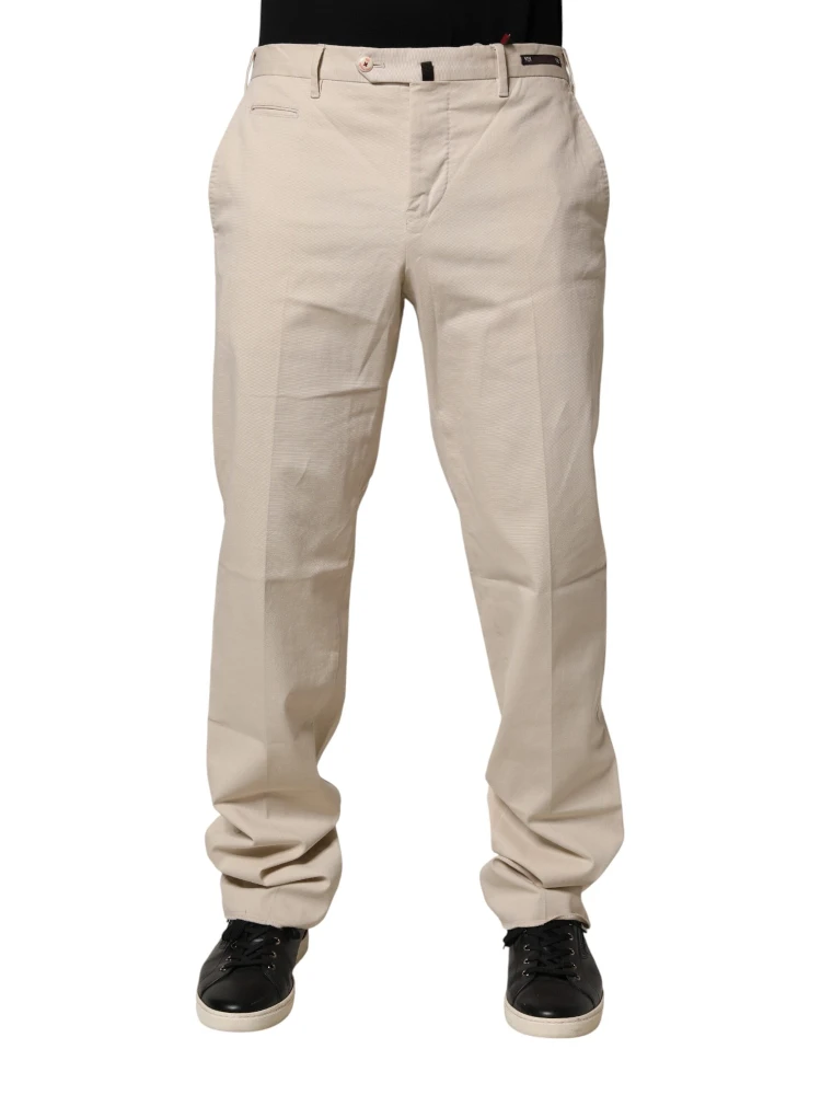 Beige Men Chino Mid Waist Straight Dress Trouser Pants