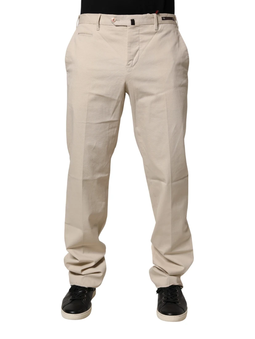 Beige Men Chino Mid Waist Straight Dress Trouser Pants