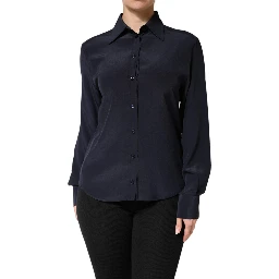 Blue Collared Long Sleeves Dress Shirt Top