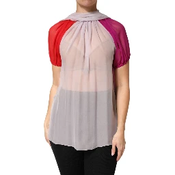 Multicolor Short Sleeves Silk Blouse Top