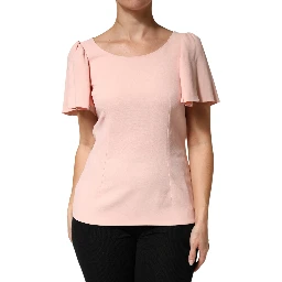 Pink Short Sleeves Round Neck Blouse Top