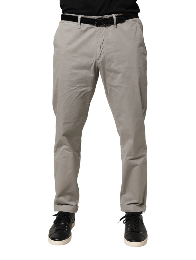 Gray Cotton Stretch Tapered Fit Men Chino Trouser Pants