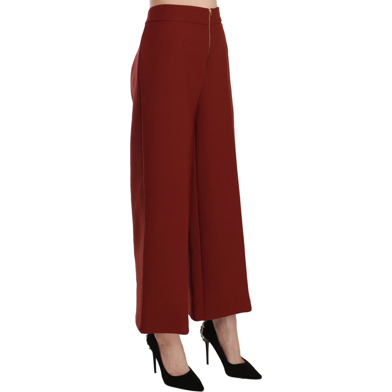 Red High Waist Cropped Flared Dress Formal Trouser Pants