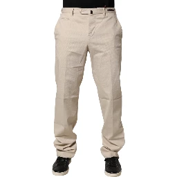 Beige Men Chino Mid Waist Straight Dress Trouser Pants
