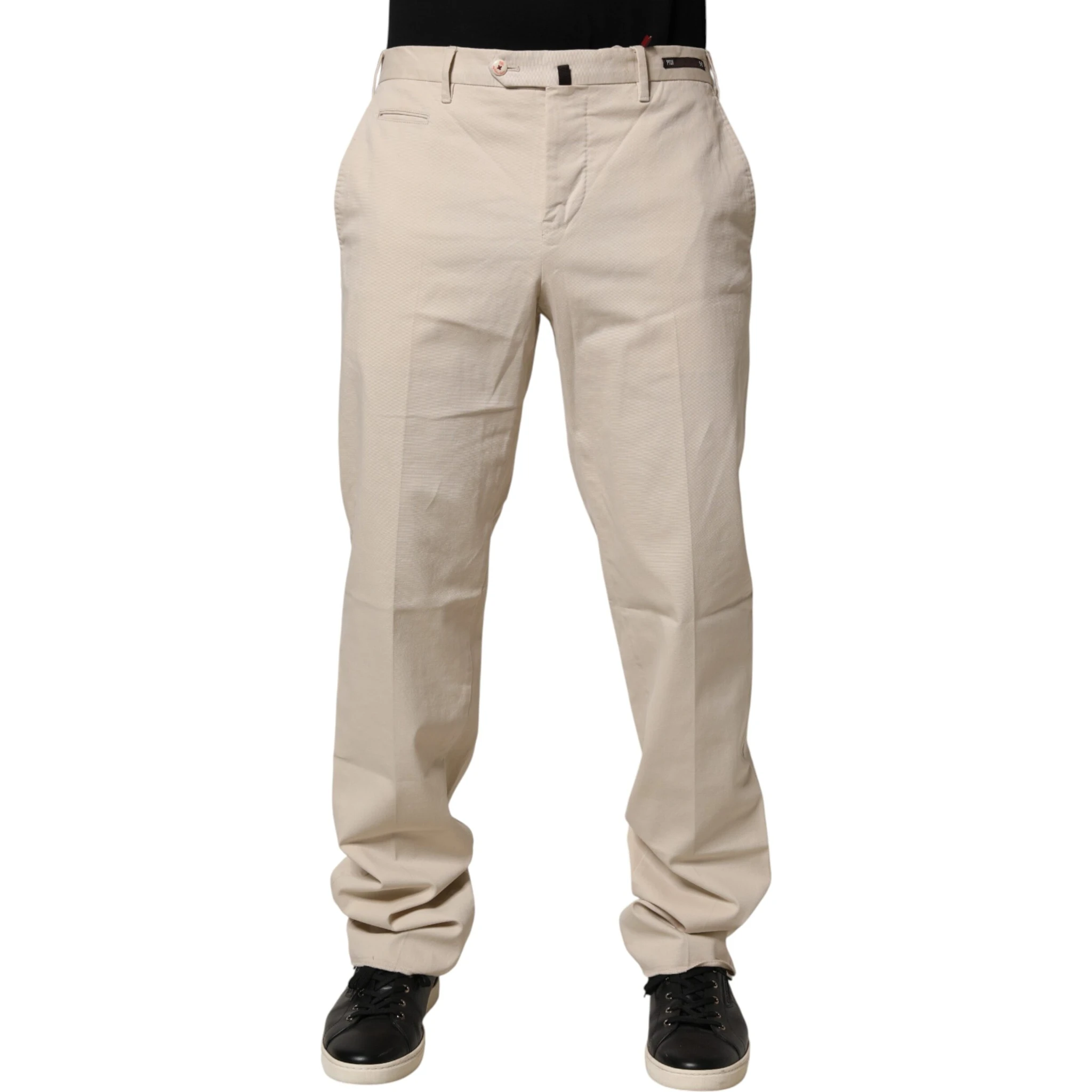 Beige Men Chino Mid Waist Straight Dress Trouser Pants