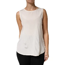 Off White Silk Stretch Roundneck Sleeveless Tank Top