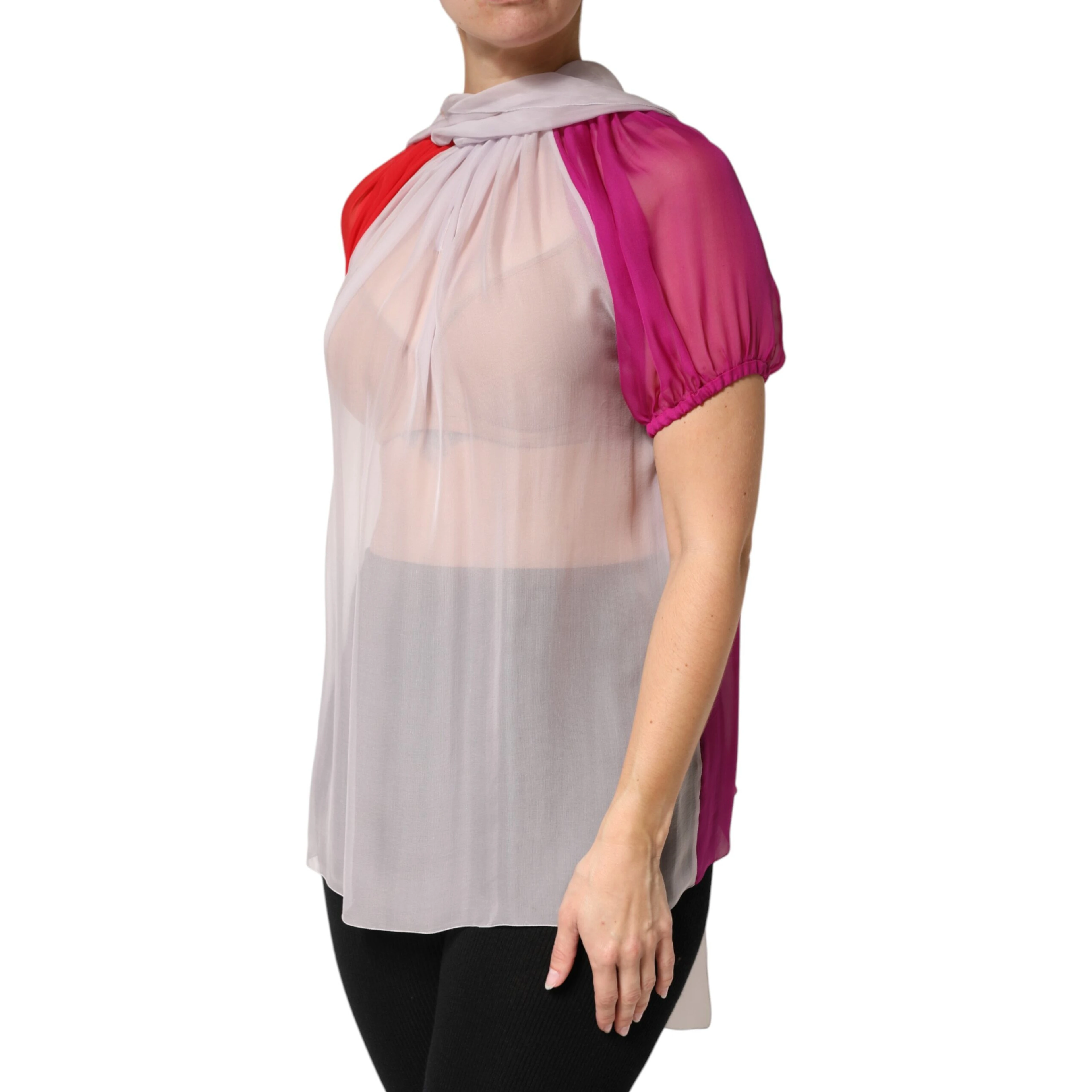 Multicolor Short Sleeves Silk Blouse Top