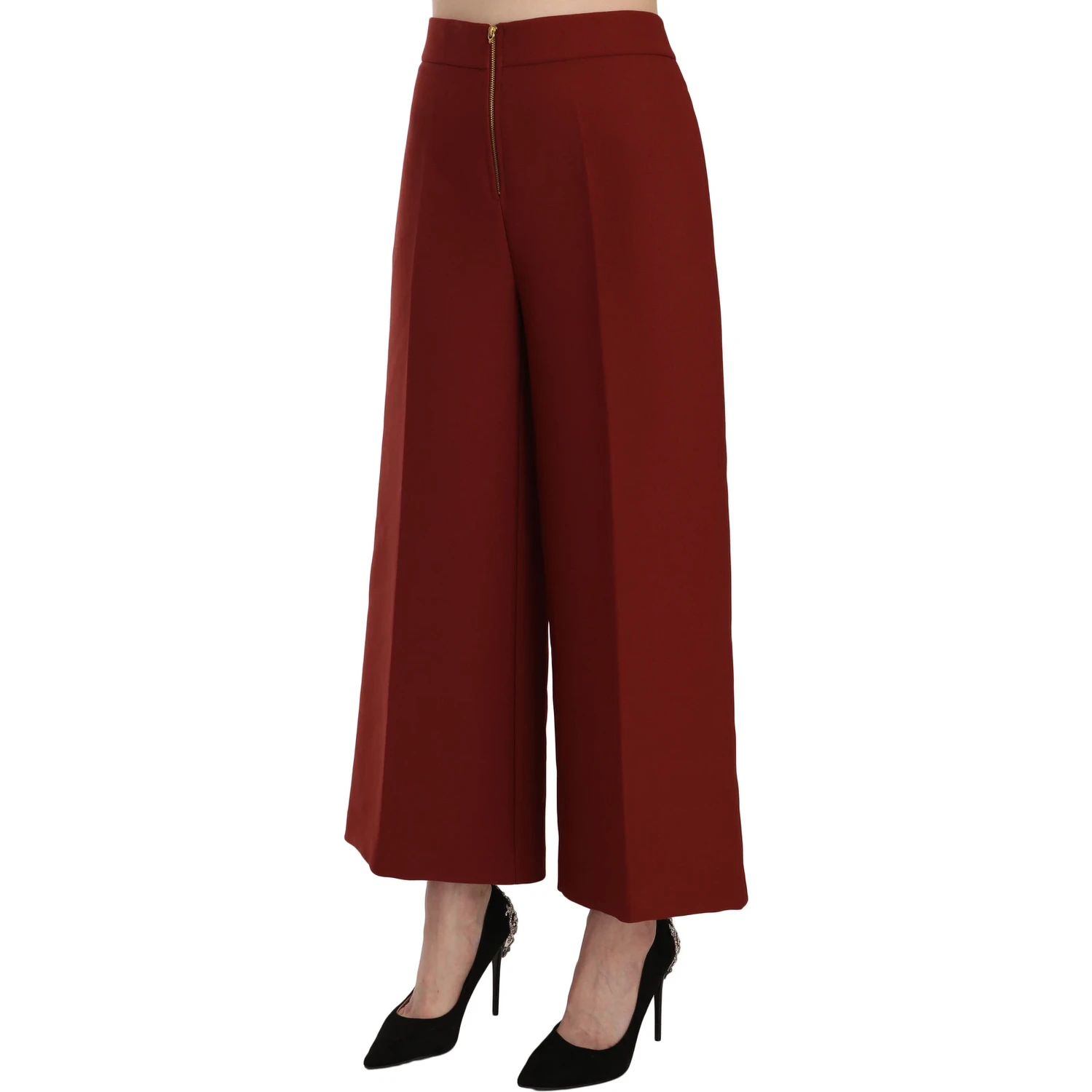 Red High Waist Cropped Flared Dress Formal Trouser Pants