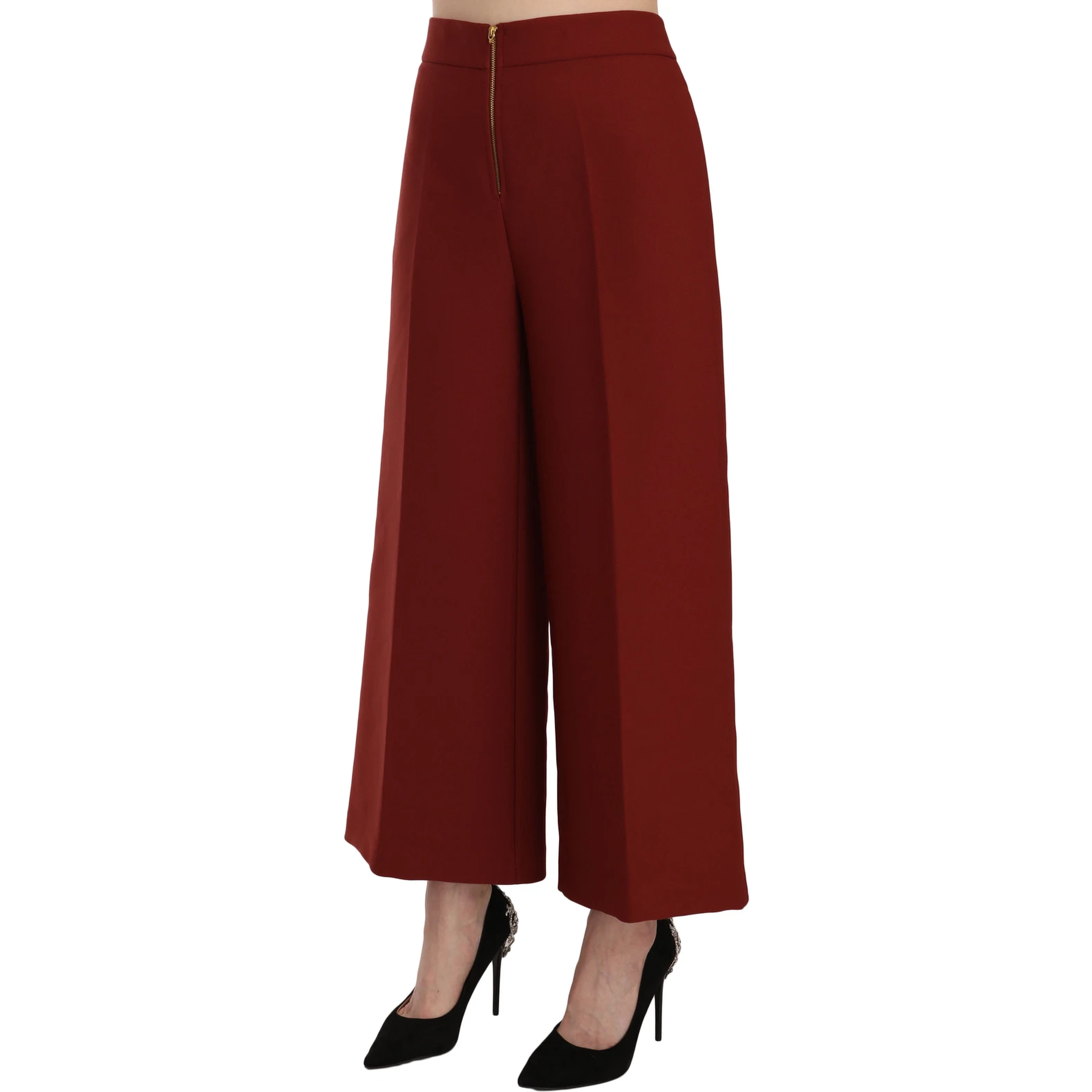 Red High Waist Cropped Flared Dress Formal Trouser Pants