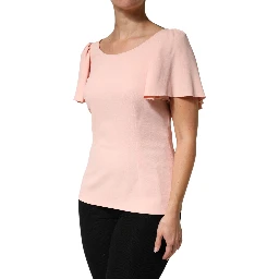 Pink Short Sleeves Round Neck Blouse Top