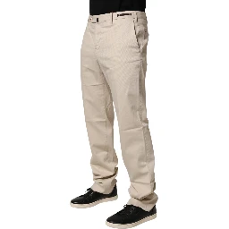 Beige Men Chino Mid Waist Straight Dress Trouser Pants