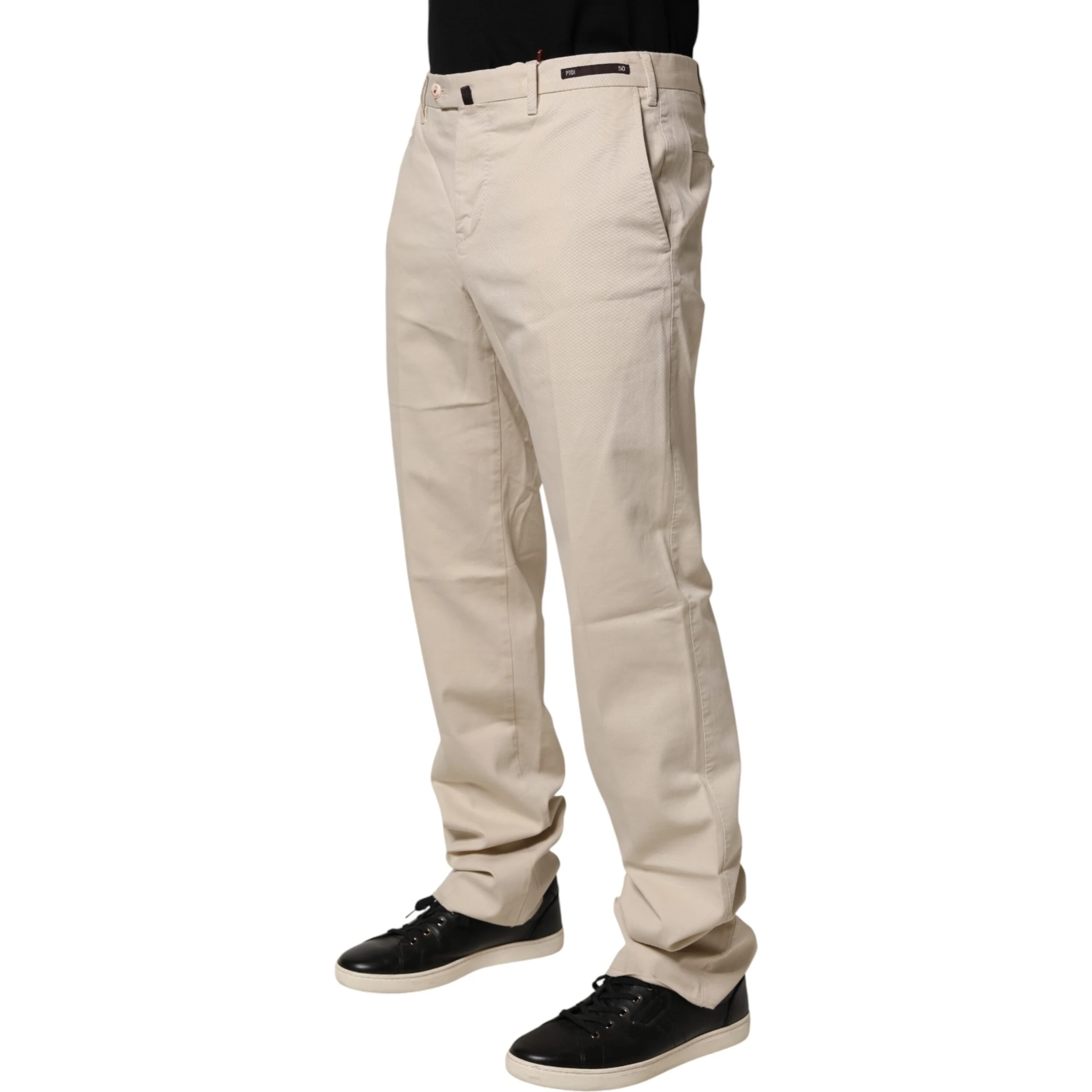 Beige Men Chino Mid Waist Straight Dress Trouser Pants