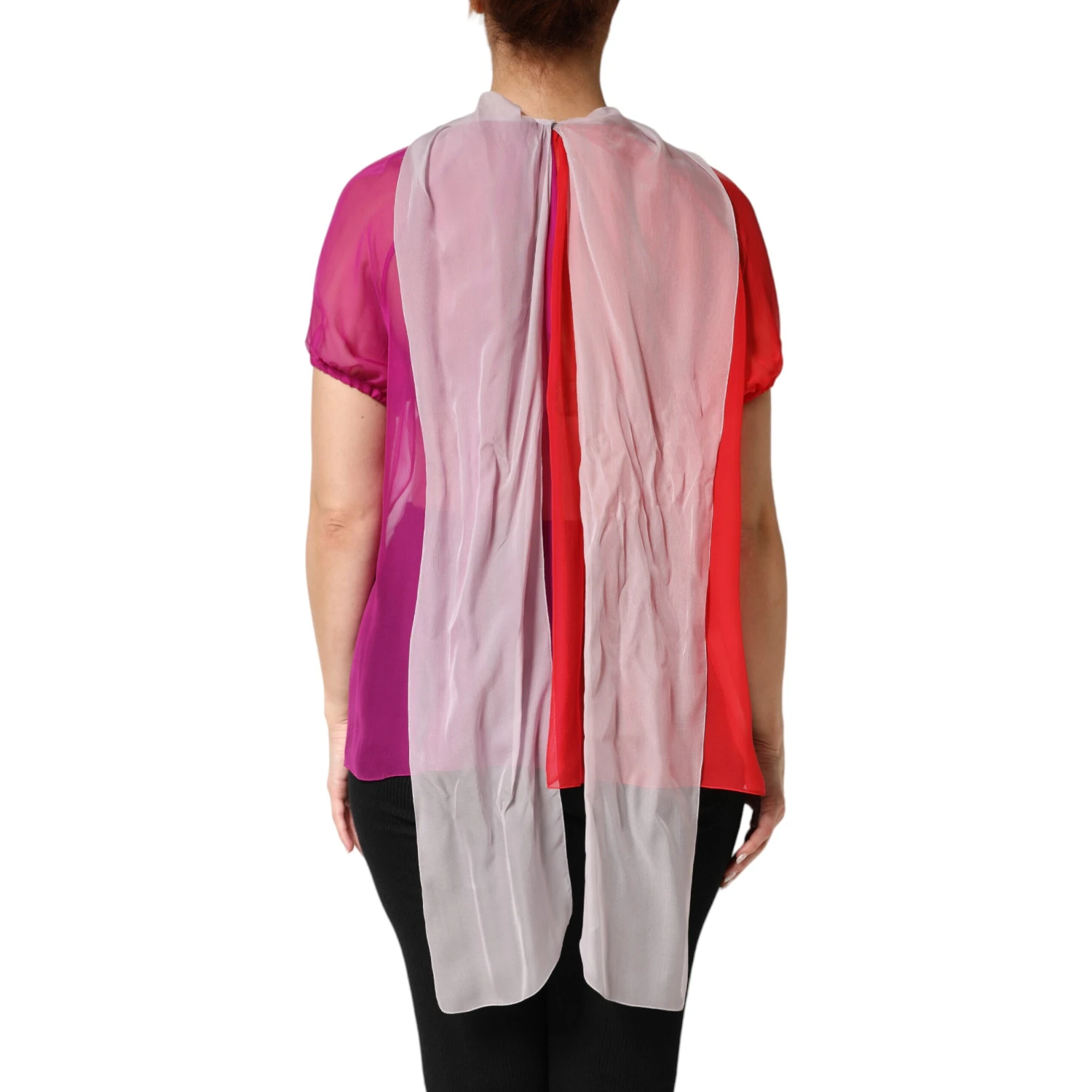 Multicolor Short Sleeves Silk Blouse Top