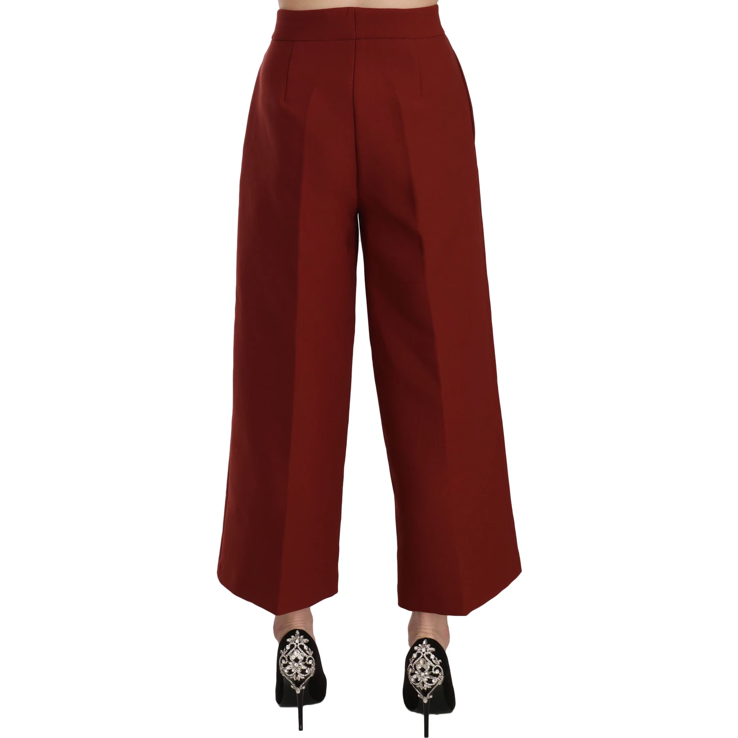Red High Waist Cropped Flared Dress Formal Trouser Pants