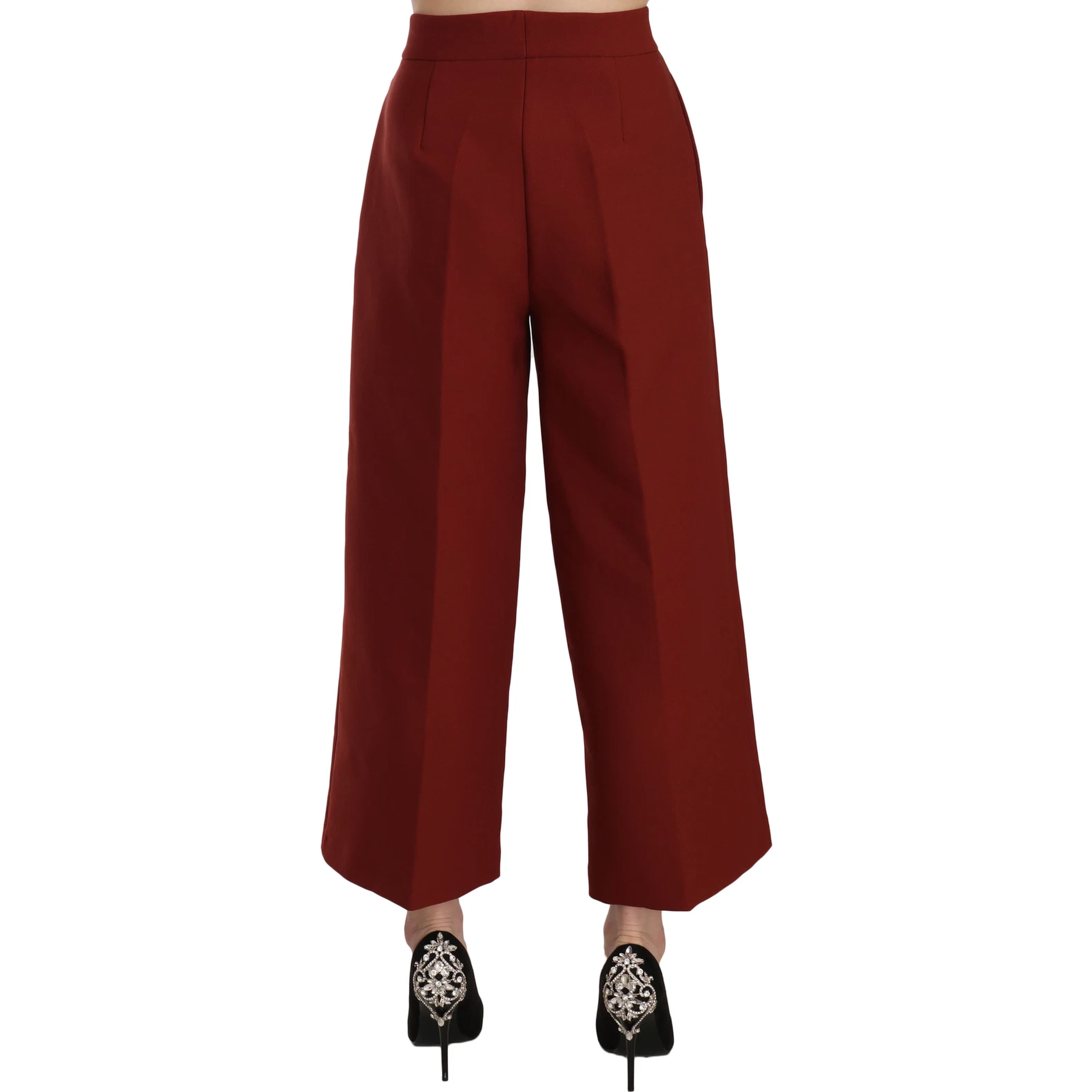 Red High Waist Cropped Flared Dress Formal Trouser Pants