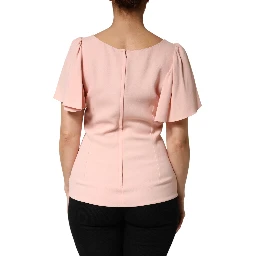 Pink Short Sleeves Round Neck Blouse Top