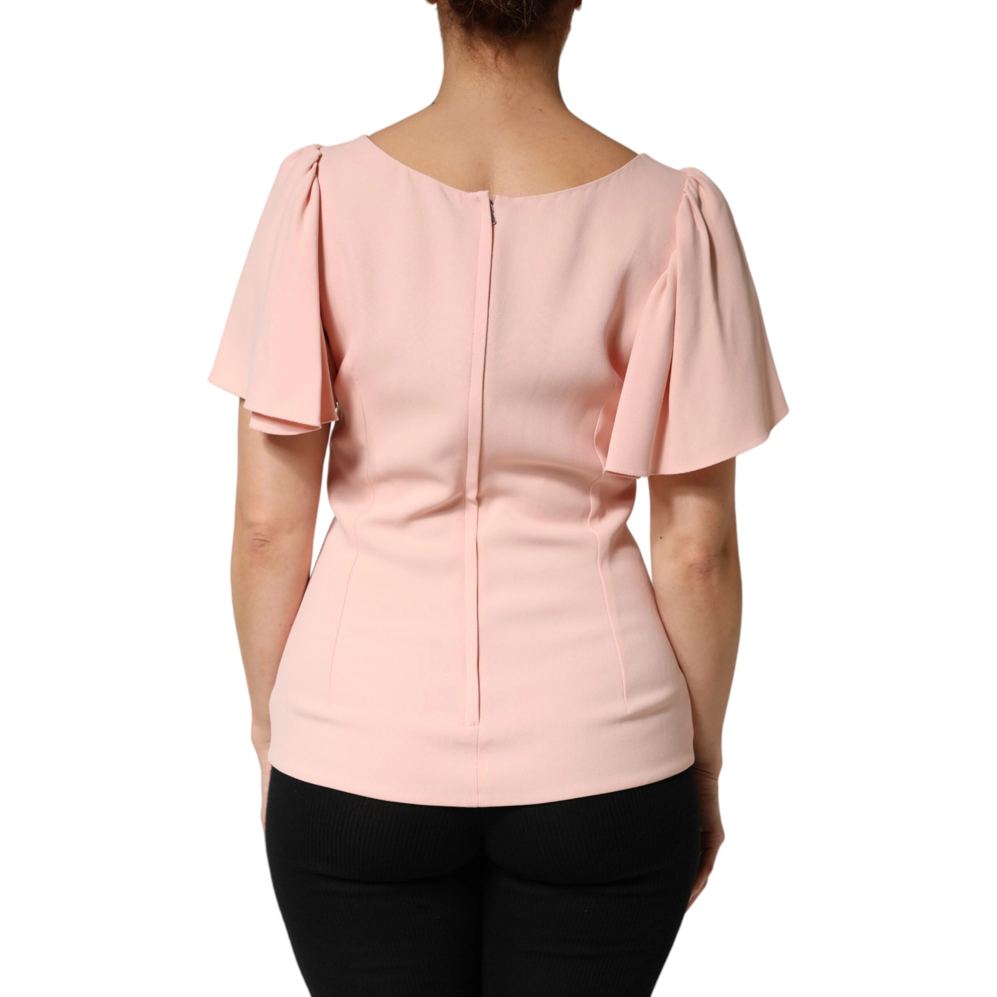 Pink Short Sleeves Round Neck Blouse Top