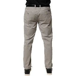 Gray Cotton Stretch Tapered Fit Men Chino Trouser Pants