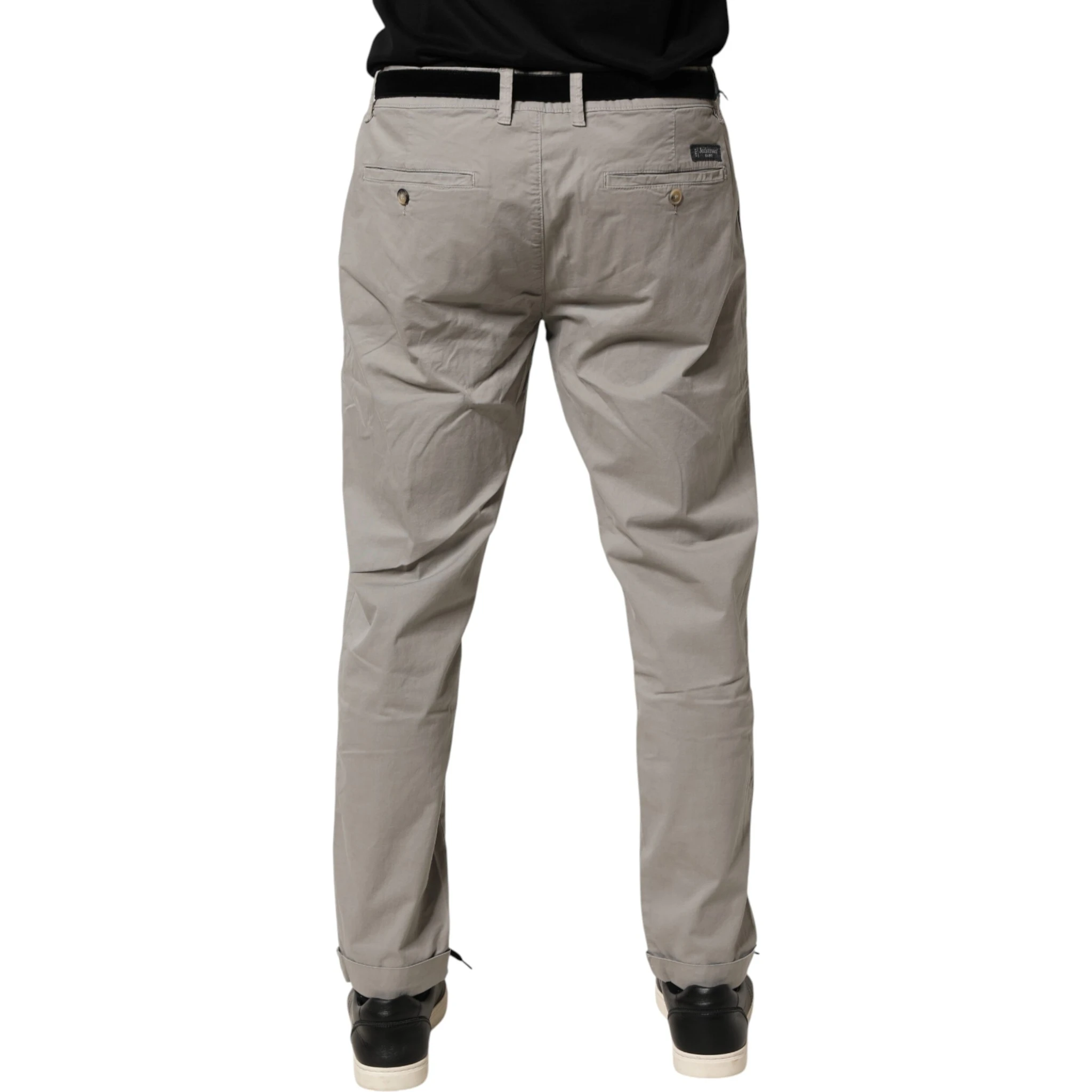 Gray Cotton Stretch Tapered Fit Men Chino Trouser Pants