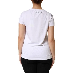 White Printed Cotton Stretch Crew Neck T-shirt