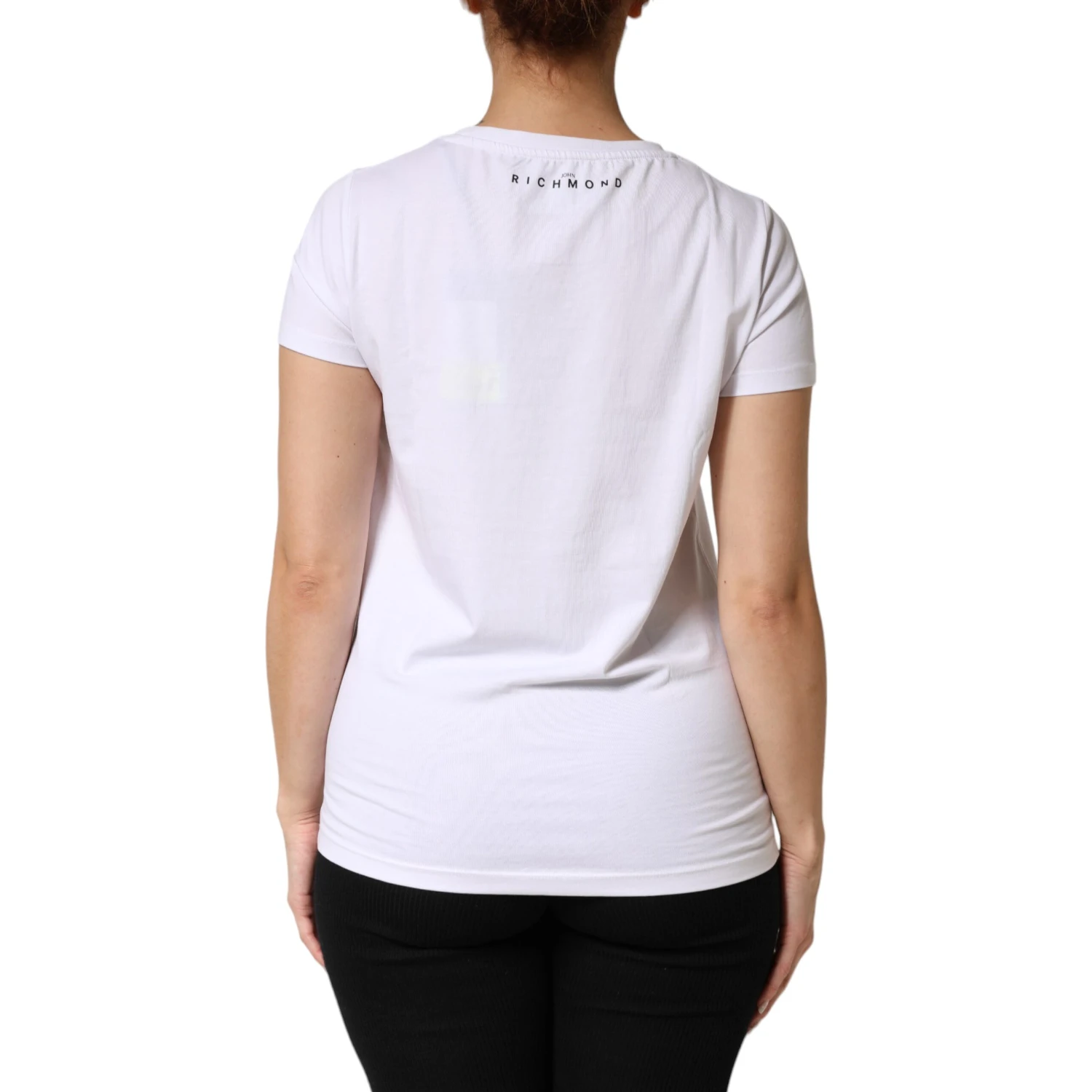White Printed Cotton Stretch Crew Neck T-shirt