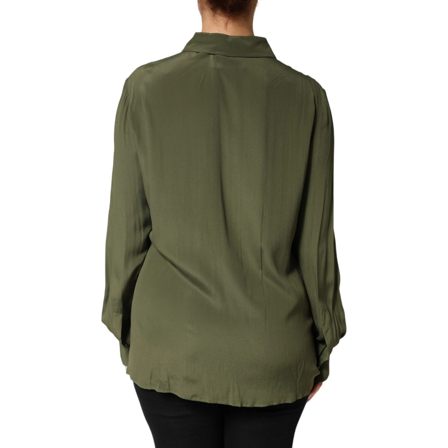 Top Green Acetate Collared Long Sleeves Floral Top