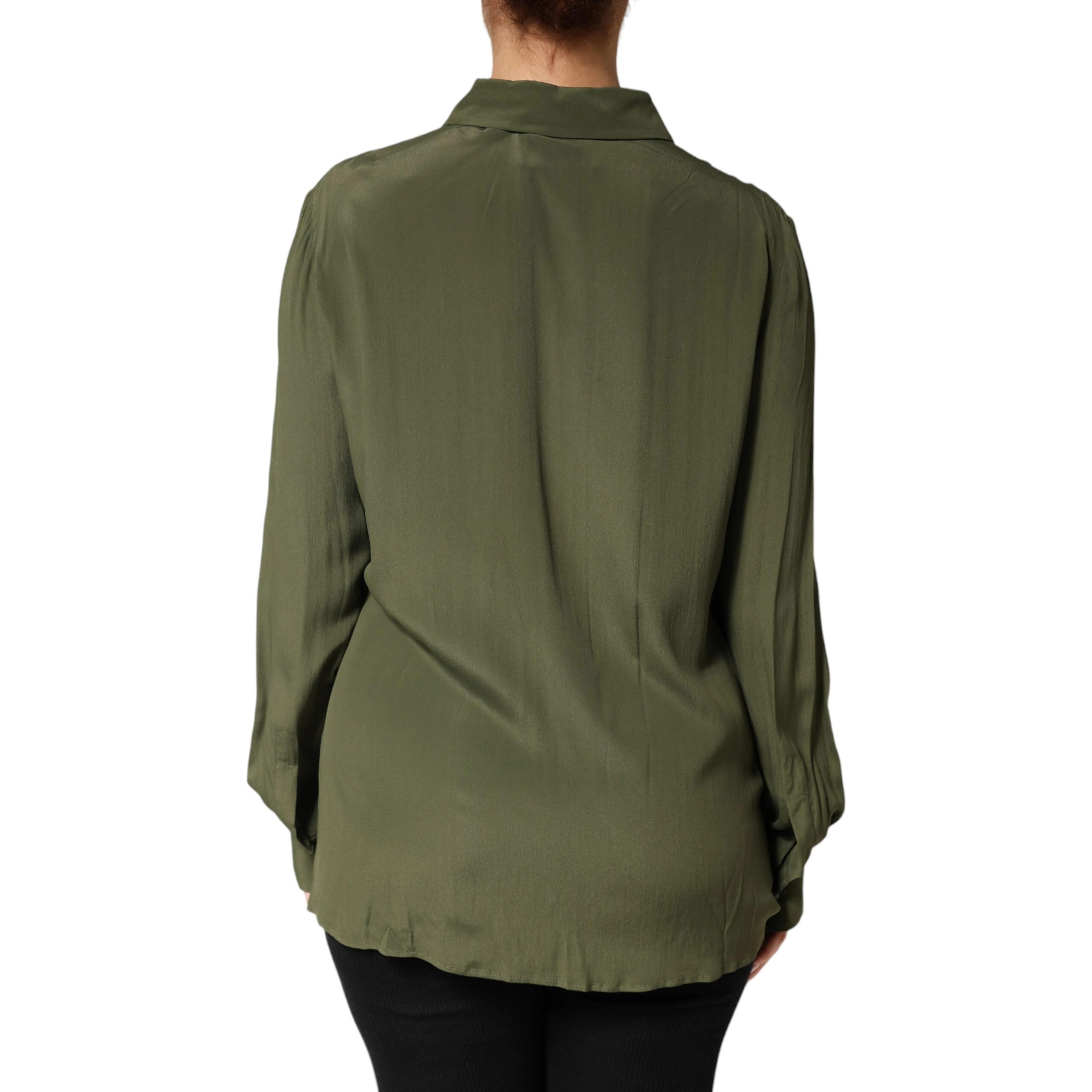 Top Green Acetate Collared Long Sleeves Floral Top
