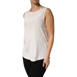 Off White Silk Stretch Roundneck Sleeveless Tank Top