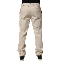 Beige Men Chino Mid Waist Straight Dress Trouser Pants