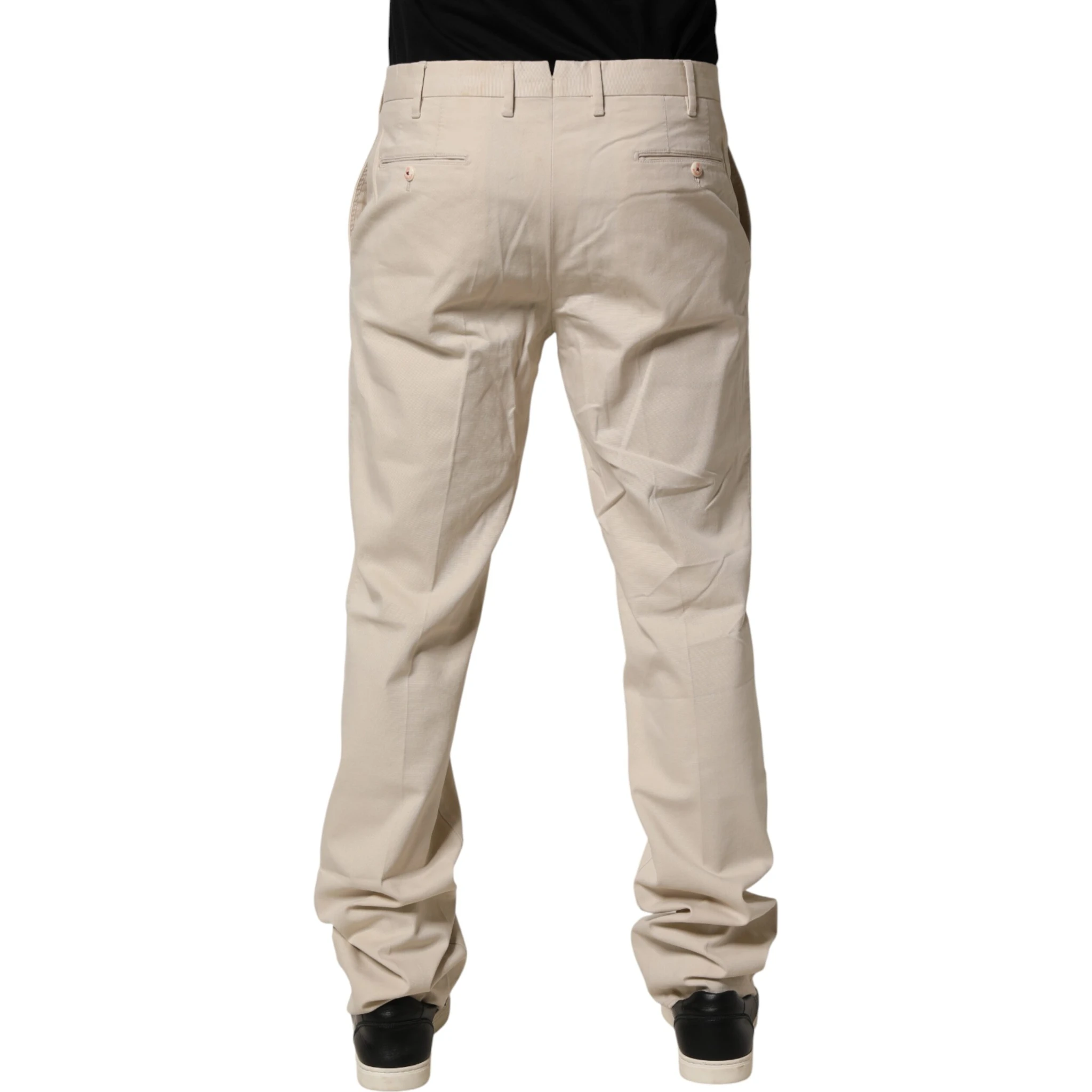 Beige Men Chino Mid Waist Straight Dress Trouser Pants
