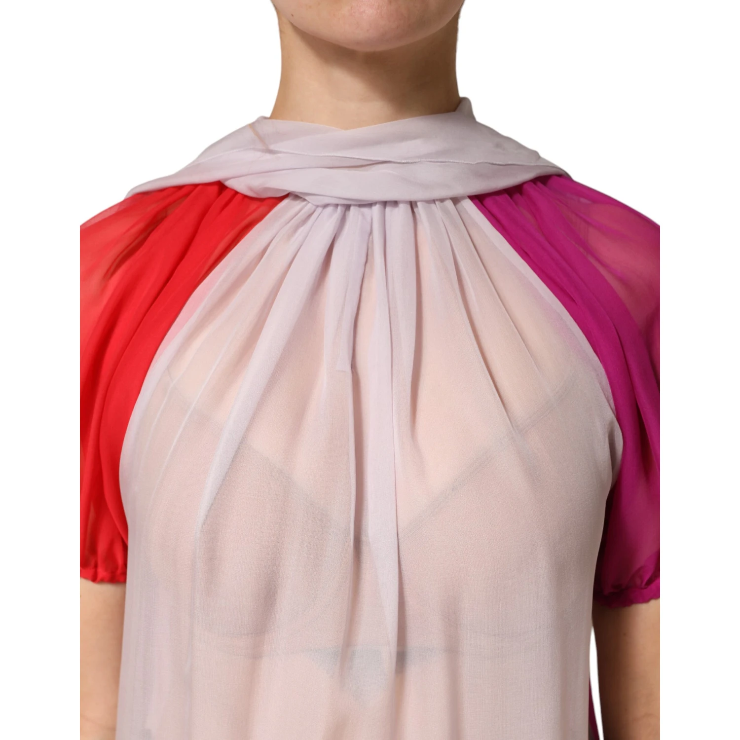 Multicolor Short Sleeves Silk Blouse Top