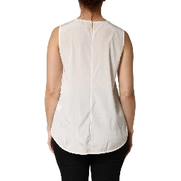Off White Silk Stretch Roundneck Sleeveless Tank Top