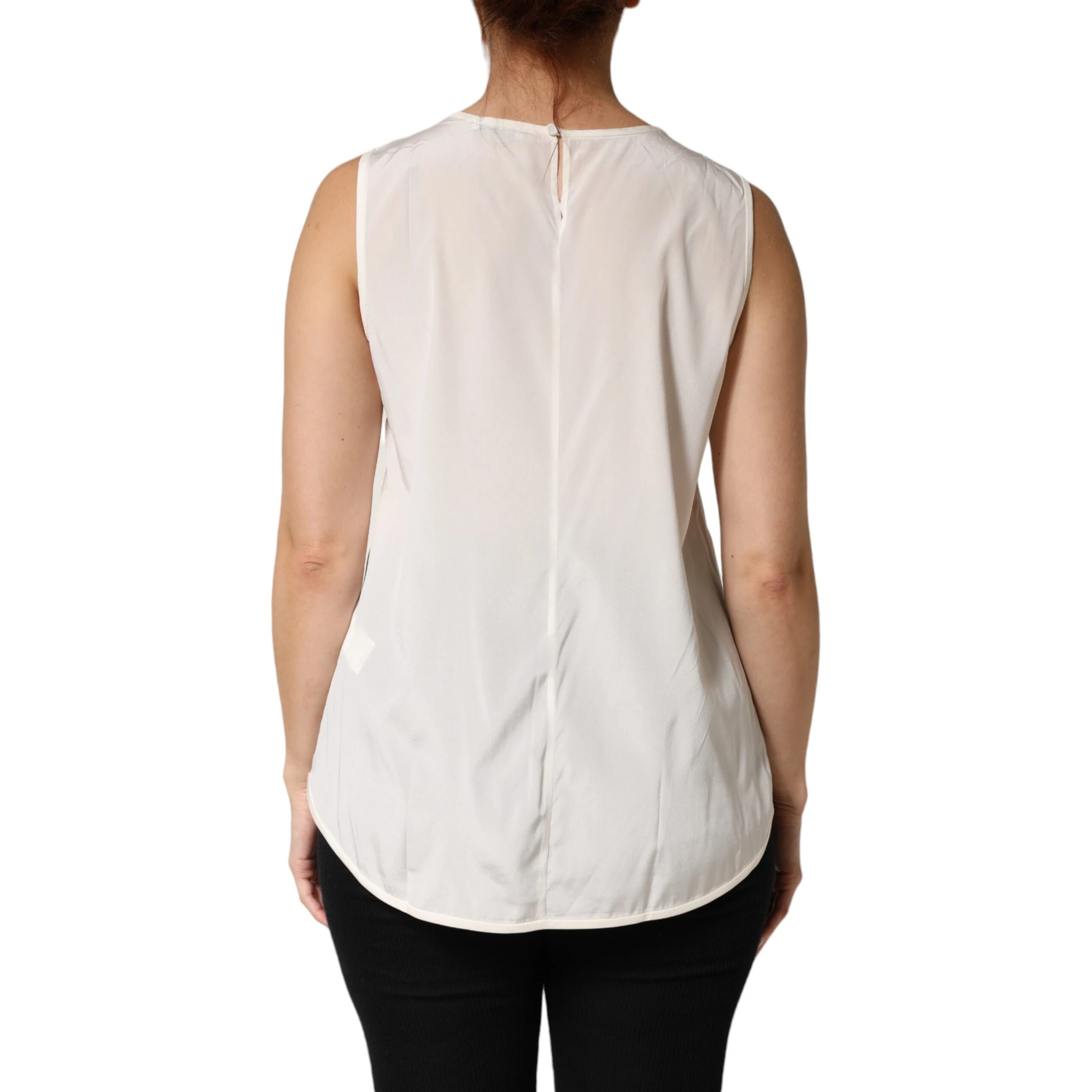 Off White Silk Stretch Roundneck Sleeveless Tank Top