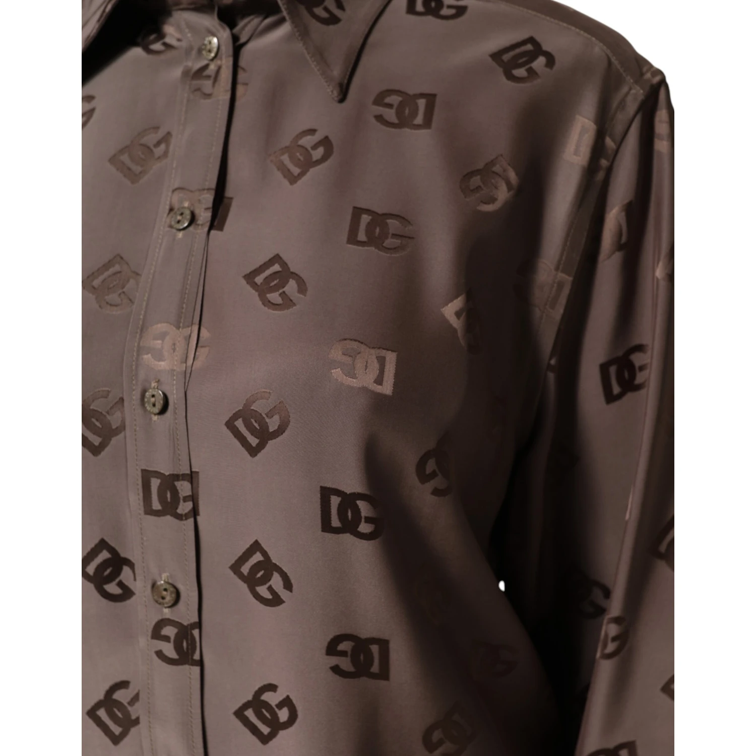 Brown Collared Long Sleeves Logo Shirt Top