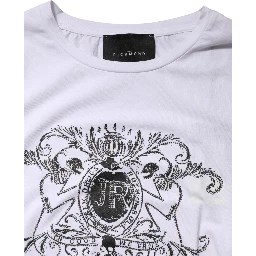 White Printed Cotton Stretch Crew Neck T-shirt