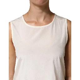 Off White Silk Stretch Roundneck Sleeveless Tank Top