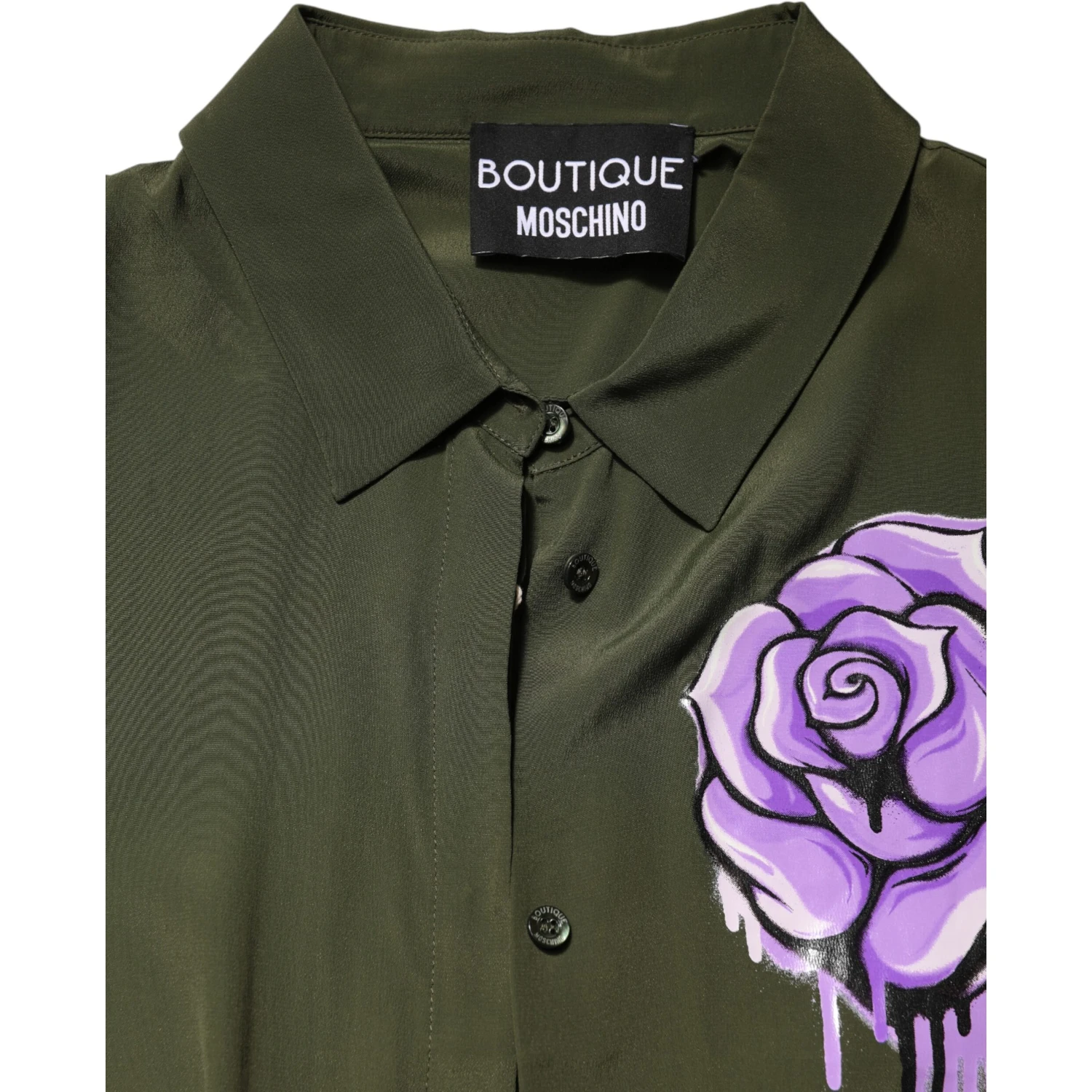Top Green Acetate Collared Long Sleeves Floral Top